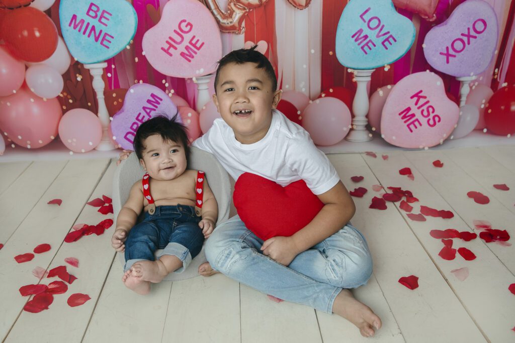 two brothers love each other for Valentine's Day mini sessions at Just Peachy Photography in Palatine, IL